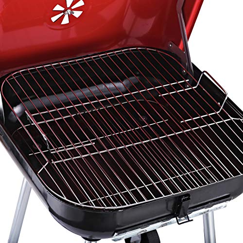 Outsunny Barbacoa de Carbón Picnic con Ruedas y Estante Parilla de Carbón Vegetal BBQ Jardín Exterior Ahumador Parilla Acampada 45x47.5x70cm