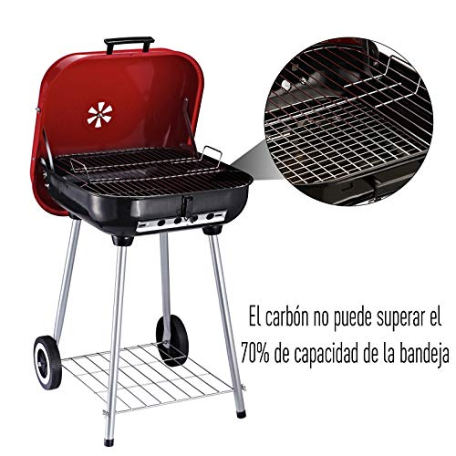 Outsunny Barbacoa de Carbón Picnic con Ruedas y Estante Parilla de Carbón Vegetal BBQ Jardín Exterior Ahumador Parilla Acampada 45x47.5x70cm