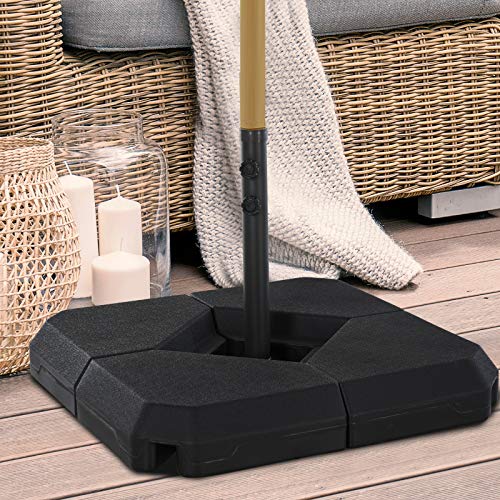 Outsunny Base para Sombrilla con 4 Pesos Rellenables de Agua o Arena de 15L Soporte de Sombrilla en Forma de Cruz con Tubo de Acero 80x80x50 cm Negro