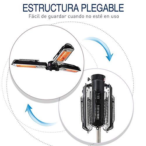 Outsunny Calefactor de Infrarrojos Estufa Calentador Eléctrico de Exterior Sombrilla Patio 3 Potencias Ángulo Ajustable