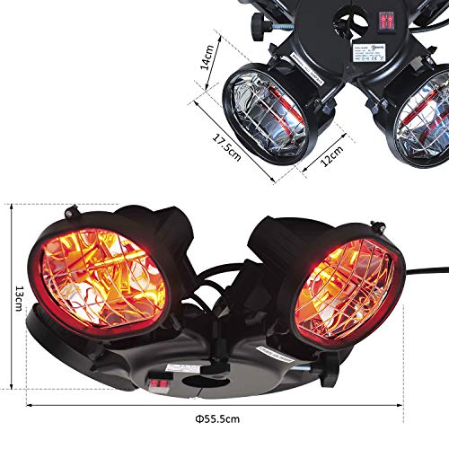 Outsunny Calefactor Infrarrojo Calentador Eléctrico de Exterior Patio Montado en Sombrilla Poste 2000W 4 Cabezas Φ55.5x13cm Acero y Aluminio