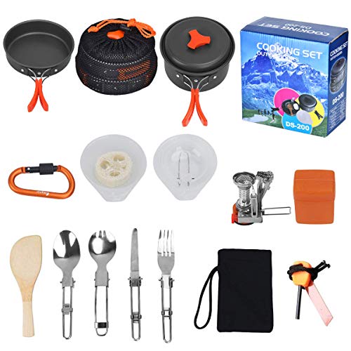 Outtybrave 17Pcs Kit de Acampar Utensilios,portátil de Cocina de Camping Deal para el Campamento itinerante Equipo de Senderismo al Aire y Picnic