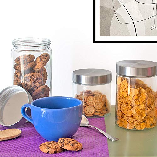 OUXI 4 PCS Tarros De Cristal con Tapa De Acero Inoxidable, 1.25LBotes Recipientes para Alimentos Hermeticos De Vidrio para Cocina, Almacenaje De Legumbres, Galletas, Espaguetis (4 Botes, 1.25 LT)