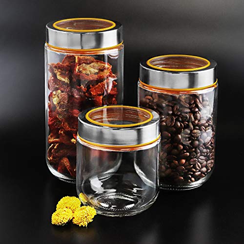 OUXI 4 PCS Tarros De Cristal con Tapa De Acero Inoxidable, 350ML Botes Recipientes para Alimentos De Vidrio para Cocina, Almacenaje De Legumbres, Galletas(4, 350ML)