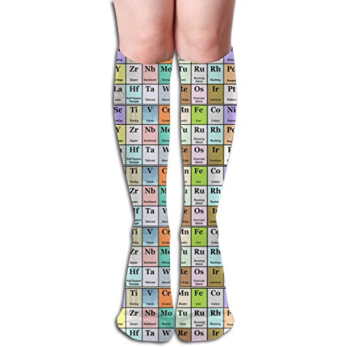 ouyjian Table Of Chemical Elements Design Elastic Blend Long Socks Compression Knee High Socks (50cm) For Sports