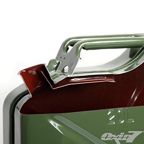 Oxid7 ® Bidón de gasolina combustible Bidón metal 10 litros verde oliva con Autorización de las Naciones Unidas – TÜV Rheinland Certificado – Construcción – para gasolina y diesel