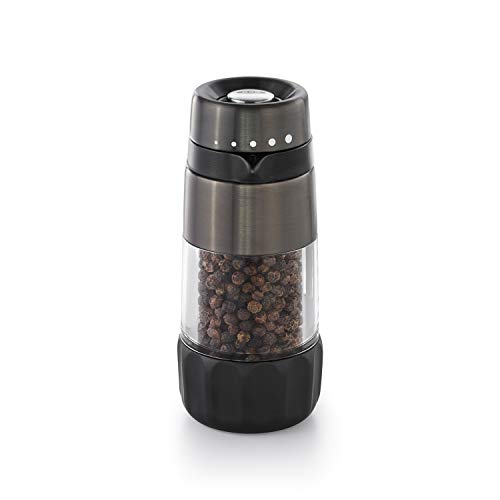 OXO Accent Mess-Free Pepper Grinder-Black Stainless Steel Good Grips-Molinillo de pimienta (acero inoxidable), color negro, cerámica, Gunmetal