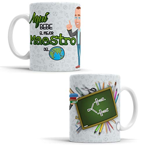 OyC Original y Creativo Taza para Maestro - Taza Aquí Bebe el Mejor Maestro del Mundo - Taza Regalo para Maestro - Taza con Frase y Dibujo (Maestro)