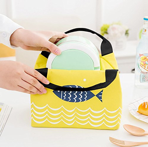 Oyfel Bolso Accesorio Bolsa Almuerzo Bolsa térmica Porta Alimentos herméticos incluidos Tela Plegable Llevar Comida Nevera Almuerzo 21 * 15 * 17cm Amarillo