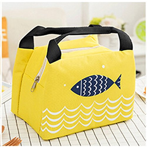 Oyfel Bolso Accesorio Bolsa Almuerzo Bolsa térmica Porta Alimentos herméticos incluidos Tela Plegable Llevar Comida Nevera Almuerzo 21 * 15 * 17cm Amarillo