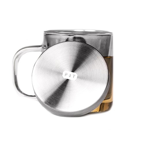 P & T Brewing Mug, Taza de Vidrio, Borosilicato, Resistente al Calor con Filtro de Acero Inoxidable (350ml / 11,8oz)