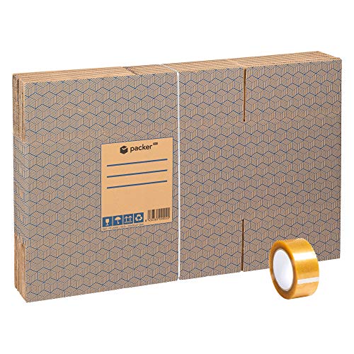 Pack 12 Cajas Carton para Mudanzas y Almacenaje Extra Grandes 600 x 300 x 275 mm Ultra Resistentes con Asas + Cinta Adhesiva, 100% ECO Box | packer PRO