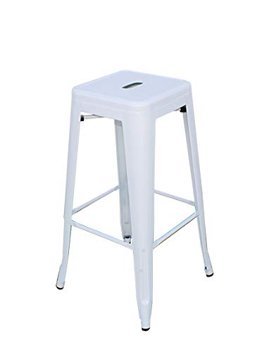 Pack 2 taburetes tolix. Taburetes Altos para Bar. Asiento Alto para terraza de Discoteca, chiringuito, Restaurante. Taburetes para Mesa Alta. Mobiliario para Catering y hostelería (Blanco)