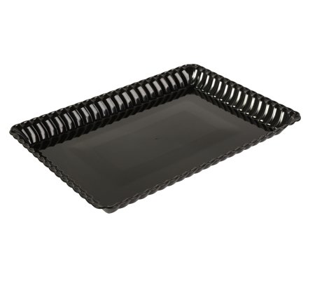 Pack de 3 elegantes bandejas de plástico duro con tapa segura, platos de plástico para servir alimentos – bandeja negra – desechable/reutilizable – 23 x 33 cm