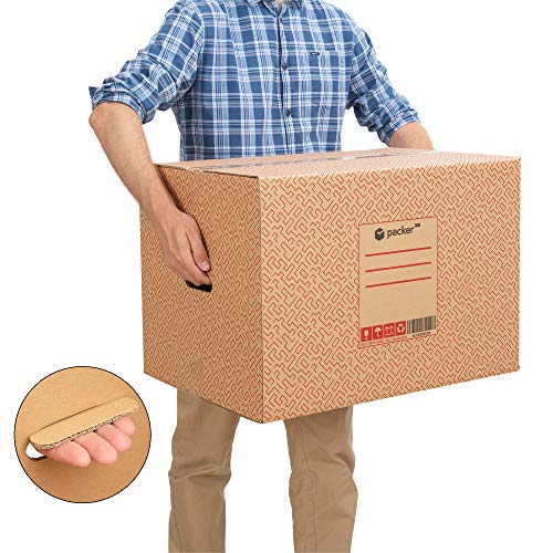 Packer PRO - Pack 10 Cajas Carton para Mudanzas y Almacenaje 600x400x400mm Ultra Resistentes con Asas + Cinta Adhesiva, 100% ECO Box