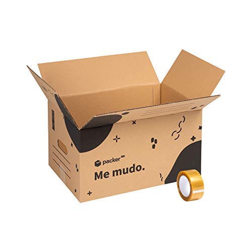 Packer PRO - Pack 10 Cajas Carton para Mudanzas y Almacenaje con Asas + Cinta Adhesiva 430x300x250mm