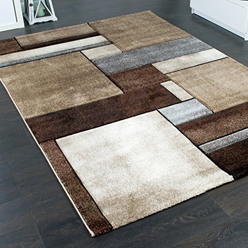 Paco Home Alfombra De Diseño De Cuadros Moderna Moteada Llamativa En Beige Marrón Gris, tamaño:200x290 cm