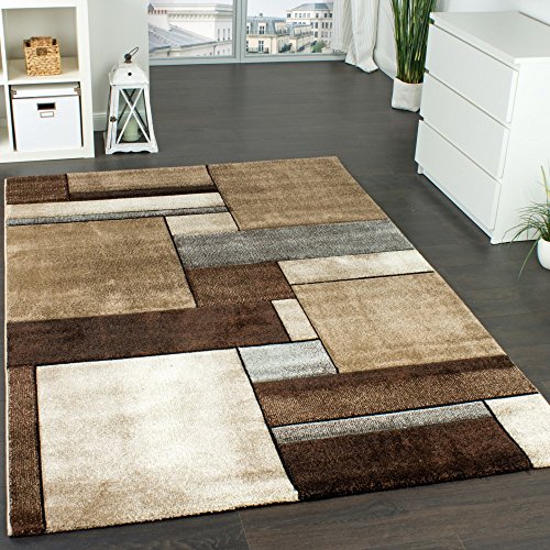 Paco Home Alfombra De Diseño De Cuadros Moderna Moteada Llamativa En Beige Marrón Gris, tamaño:200x290 cm