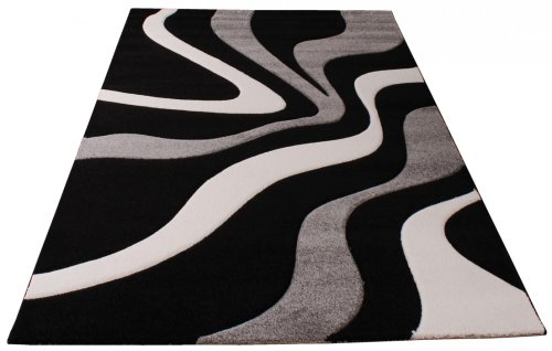 Paco Home Alfombra De Diseño Perfilado - Estampado De Ondas - Negro Gris Blanco, tamaño:200x290 cm