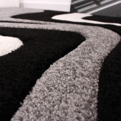 Paco Home Alfombra De Diseño Perfilado - Estampado De Ondas - Negro Gris Blanco, tamaño:200x290 cm