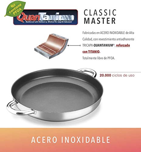 PAELLERA ALZA CLASSIC MASTER. PAELLERA fabricada en acero inoxidable 18/10, antiadherente triple capa, apta para todo tipo de cocina, INDUCCIÓN. Fácil Limpieza. Apto para lavavajillas. 32cm