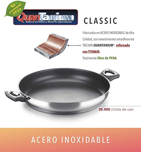 PAELLERA Alza Classic. PAELLERA Fabricada en Acero Inoxidable 18/10, Antiadherente Triple Capa, Apta para Todo Tipo de Cocina, INDUCCIÓN. Fácil Limpieza. Apto para lavavajillas (32_cm)