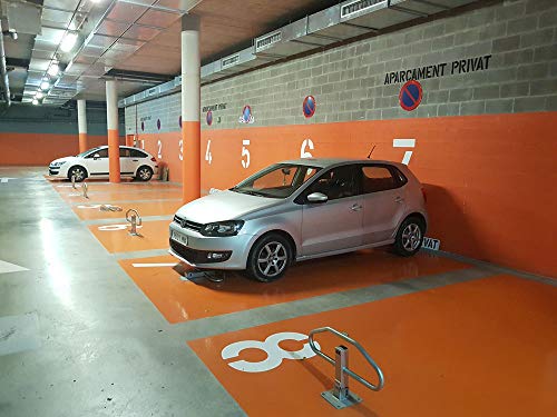 Pal Ferretería Industrial Barrera Parking abatible Manual con Cerradura para Bloqueo Aparcamiento y tornillería fijación a Suelo. Pilona bolardo protección Plegable para Coche