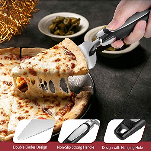 Pala Pizza y Corta Pizza de 2 Piezas, Cortador Pizza Acero Inoxidable + Pala Para Pizza Horno Profesional, Cortapizzas Con Antiadherente y Mango Antideslizante, Para Pizza y Pastele- Accesorios Cocina