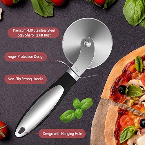 Pala Pizza y Corta Pizza de 2 Piezas, Cortador Pizza Acero Inoxidable + Pala Para Pizza Horno Profesional, Cortapizzas Con Antiadherente y Mango Antideslizante, Para Pizza y Pastele- Accesorios Cocina