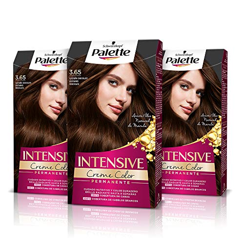 Palette Intense Cream Coloration Intensive Coloración del Cabello 3.65 Castaño Chocolate - Pack de 3