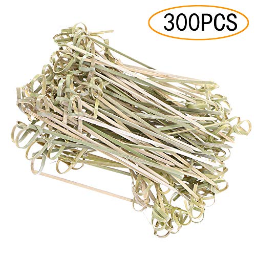 Palillos de cóctel 300 piezas de varillas de cóctel con forma de nudo de flores de bambú, palillos de dientes de palillos de bambú para cóctel, barbacoa, fiesta, bandeja decorativa de 12 cm