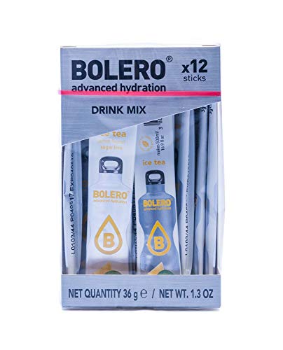 Palitos de bolero - 12 x 3 g - suficiente para x 0,5 litros de bebida sin azúcar ni dióxido de carbono - sin aspartamo - endulzados con Stevia (Limón Té Helado)