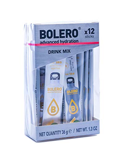 Palitos de bolero - 12 x 3 g - suficiente para x 0,5 litros de bebida sin azúcar ni dióxido de carbono - sin aspartamo - endulzados con Stevia (Limón Té Helado)