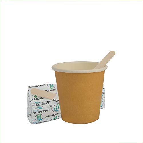 Palucart - 100 vasos de papel para café, 90 ml, color habana (3 oz), biodegradables, cartón para bebidas calientes, capuchino y café + 100 paletas de madera de abedul