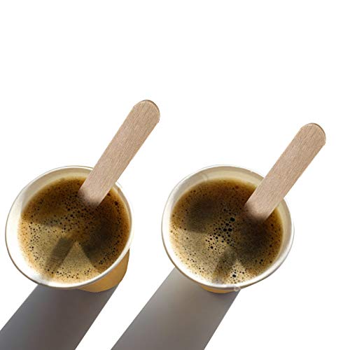 Palucart - 100 vasos de papel para café, 90 ml, color habana (3 oz), biodegradables, cartón para bebidas calientes, capuchino y café + 100 paletas de madera de abedul