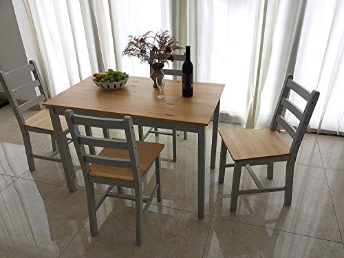 PanaCasa - Juegos de Mesa y 4 Sillas para Comedor Sala Cocina Restaurante Madera de Pino Maciza Contemporáneo (Gris)