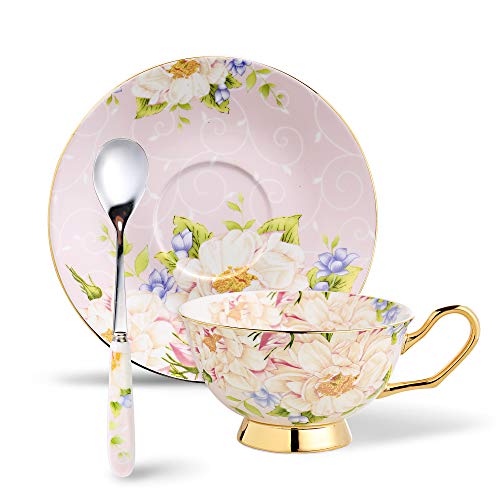 Panbado Juego de Tazas de Café de China de Hueso, 200ml, Taza de Café de Porcelana Blanca y Translúcida Vajilla de Té para Hogar, Oficina, Restaurante, Regalo para Cumpleaños, Festival - Rosa Clara