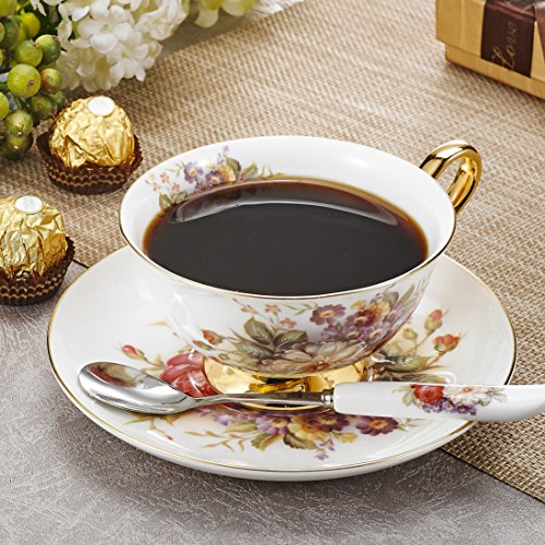 Panbado Juego de Tazas de Café de China de Hueso de Peonía, 200ml, Juegos de Café de Porcelana Blanca y Translúcida Vajillas de Té para Hogar, Oficina, Restaurante, Regalo para Cumpleaños, Festival