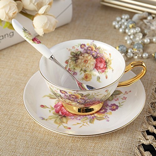 Panbado Juego de Tazas de Café de China de Hueso de Peonía, 200ml, Juegos de Café de Porcelana Blanca y Translúcida Vajillas de Té para Hogar, Oficina, Restaurante, Regalo para Cumpleaños, Festival