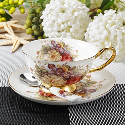 Panbado Juego de Tazas de Café de China de Hueso de Peonía, 200ml, Juegos de Café de Porcelana Blanca y Translúcida Vajillas de Té para Hogar, Oficina, Restaurante, Regalo para Cumpleaños, Festival