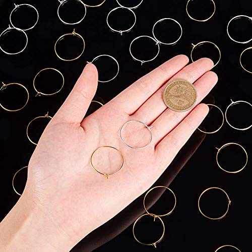 PandaHall Elite 100 Piezas Oro/Plata 25mm Latón Pendientes de aro Redondo Aros de Alambre Anillos de Cristal de Vino Aro de Abalorios para Hacer Manualidades DIY Favores de Fiesta