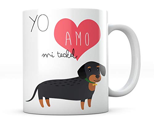 PANISCUS Taza para Regalar Yo Amo Mi Teckel Dachshund Perro Salchicha I Love Yo Quiero Regalo para Amigo Invisible Mascota Perro