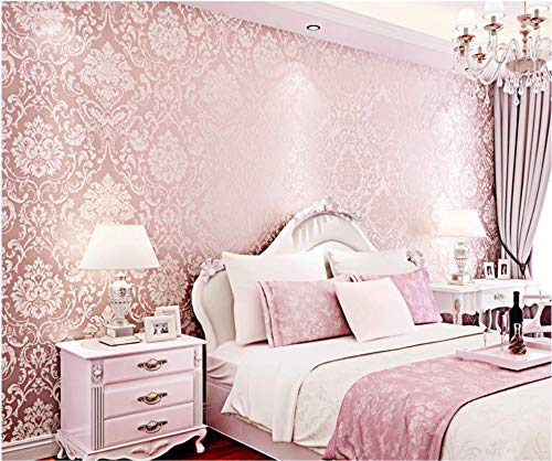 Paño Pintado Rosa De Lujo 3D De La Flor De Damasco No Tejido Papel De Pared Dormitorios Salón Hotel Fondo De Tv Elegante Moderno Fine Decor