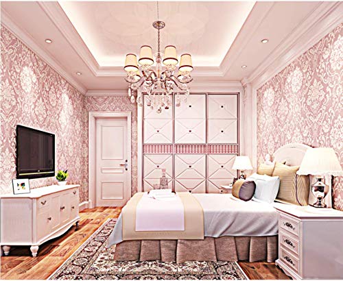 Paño Pintado Rosa De Lujo 3D De La Flor De Damasco No Tejido Papel De Pared Dormitorios Salón Hotel Fondo De Tv Elegante Moderno Fine Decor