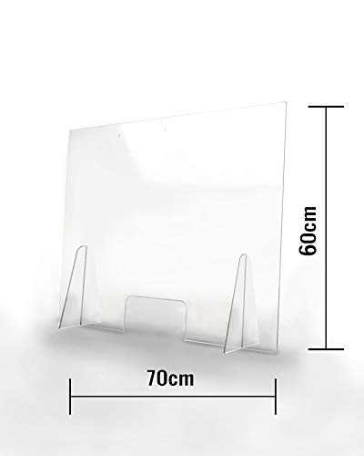 Pantalla Protección Mostrador 70x60cm - PET Policarbonato Transparente 3mm - Mampara para Mostradores ULTRARESISTENTE y ESTABLE - Separador Transparente para Colegios Supermercados Farmacias Tiendas