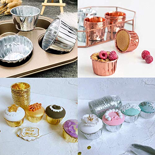 Papel de Aluminio para Cupcakes,150 Pack Moldes Mini Magdalenas, para Hornear Magdalenas, Fiesta de Bodas, Cumpleaños, Color Dorado, Plateado y Oro Rosa