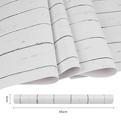 Papel Pintado Blanco Papel Pintado Autoadhesivo de Madera Papel Pintado a Rayas de Madera Papel Tapiz Raya Pelar y Pegar Papel de Contacto Papel Pintado Removible Para Cocina Sala Gabinete 45 * 500cm