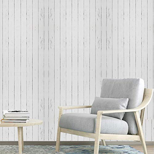 Papel Pintado Blanco Papel Pintado Autoadhesivo de Madera Papel Pintado a Rayas de Madera Papel Tapiz Raya Pelar y Pegar Papel de Contacto Papel Pintado Removible Para Cocina Sala Gabinete 45 * 500cm