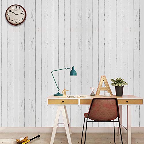 Papel Pintado Blanco Papel Pintado Autoadhesivo de Madera Papel Pintado a Rayas de Madera Papel Tapiz Raya Pelar y Pegar Papel de Contacto Papel Pintado Removible Para Cocina Sala Gabinete 45 * 500cm