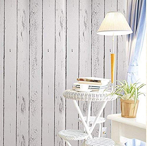 Papel tapiz impermeable de pvc auto-adhesivo de pared Cocina Baño Dormitorio 0.45*10m, 10 de color plateado-blanco de grano de madera, extra grande